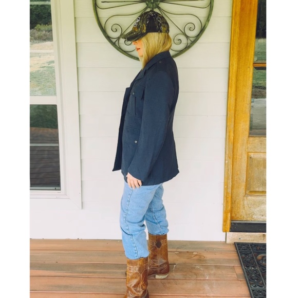 Vintage 1969 Mid Century Military Dark Blue Utility Coat • Silver Buttons - S/M - Picture 5 of 10